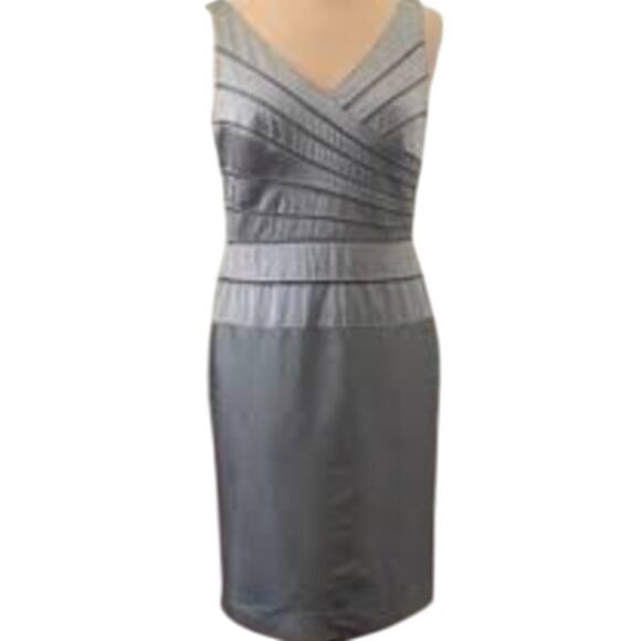 ADRIANNA PAPEL Occasions 100% Silk Silver Gray Sleeveless Silk Sheath Dress 14 - Picture 1 of 7